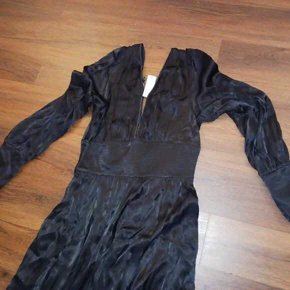 Trashy Diva Black Satin Bianca Dress RARE 1940s VINTAGE DESIGNER NWT 12 GLAM - Picture 4 of 10